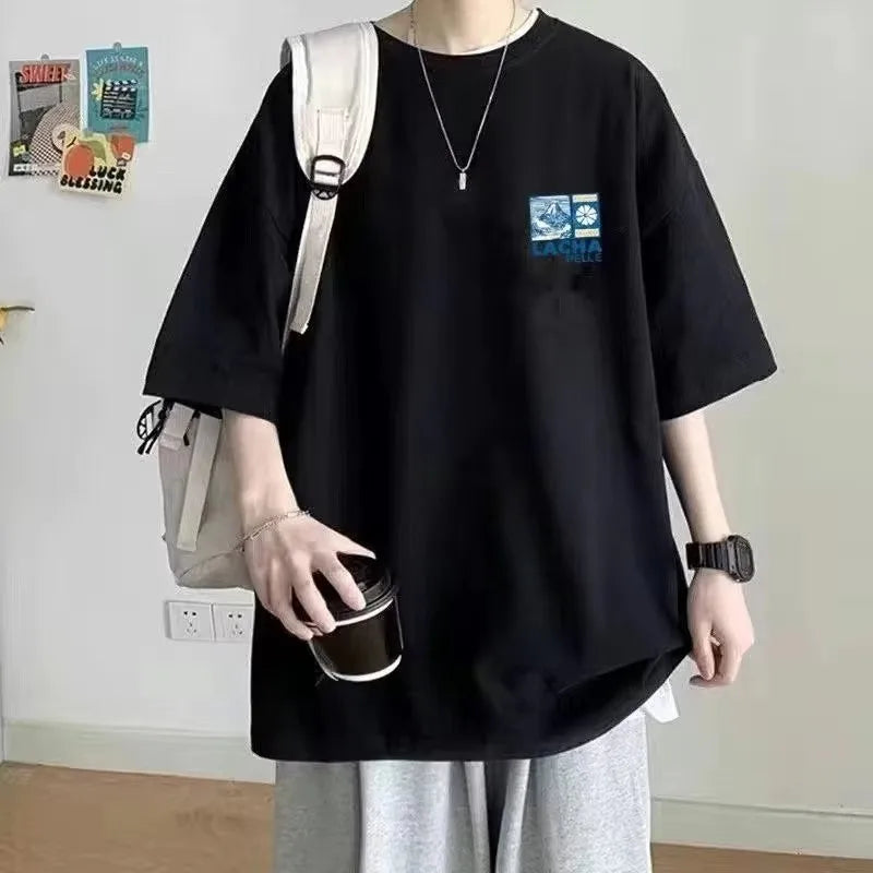 تي شيرت كوري 8XL فضفاض، موضة أمريكية يابانية مطبوعة بـ "فوجي"، تي شيرت ناعم للرجال، زي مزدوج متعدد الاستخدامات