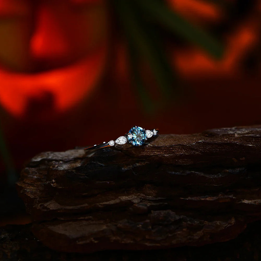New D Color Round Cut 5.0mm Colorful Moissanite Ring for Women Man Solid 925 Sterling Silver Halloween Jewelry Party