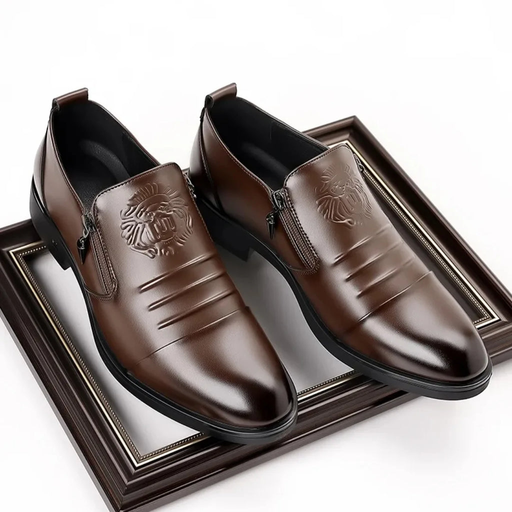 Men's leather casual shoes, fashionable business oxford shoes, zipper pointed leather shoes