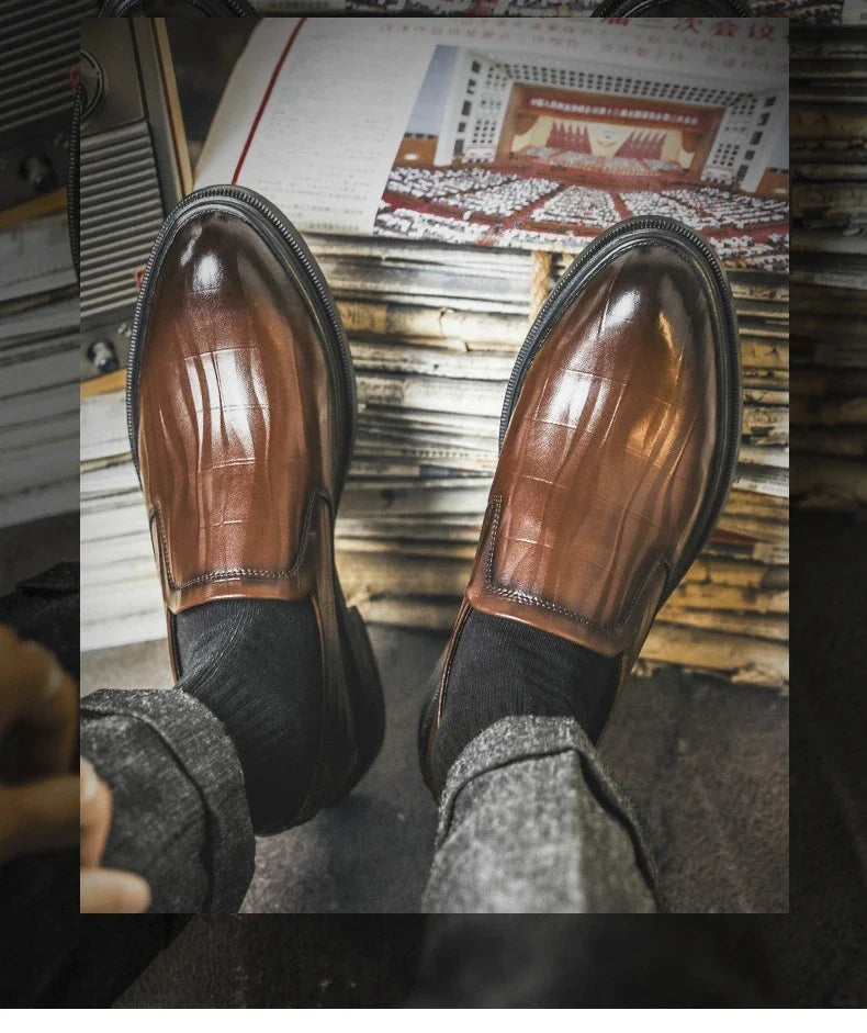 Retro Business Dress Derby Shoes for Men Spring Autumn New Designer Wedding Shoes Male Solid Color Cow Leather Shoes Man