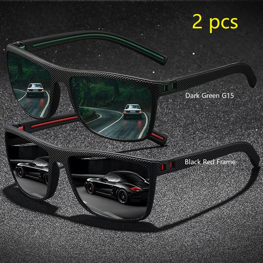 2PCS Fashion Vintage Check Pattern Sunglasses For Men Women Fishing Driving Fashion Square Brand Design Sun Glasses UV400 Eyewea