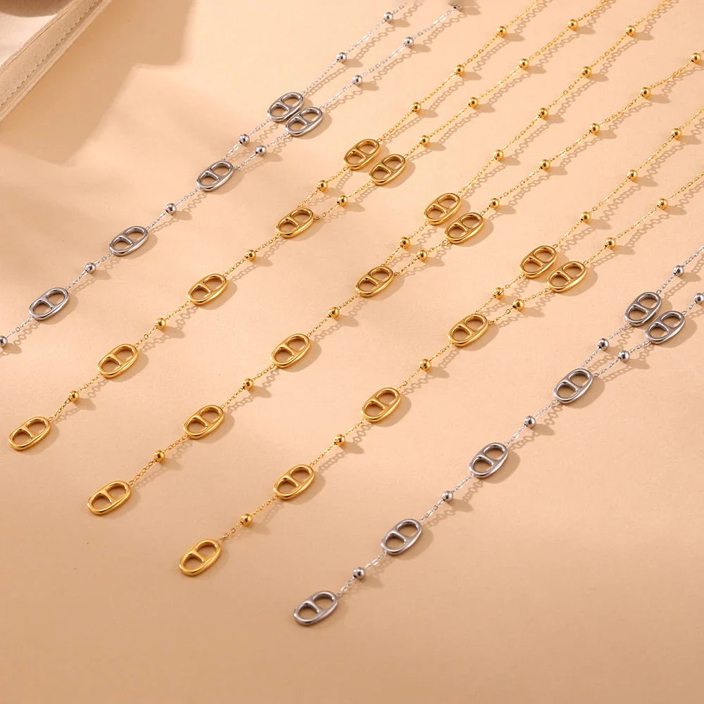 Nivora Fashion Long Chain Stainless Steel Necklacs For Women PVD Real Gold Plated Metal Female Collar Party Banquet Jewelry