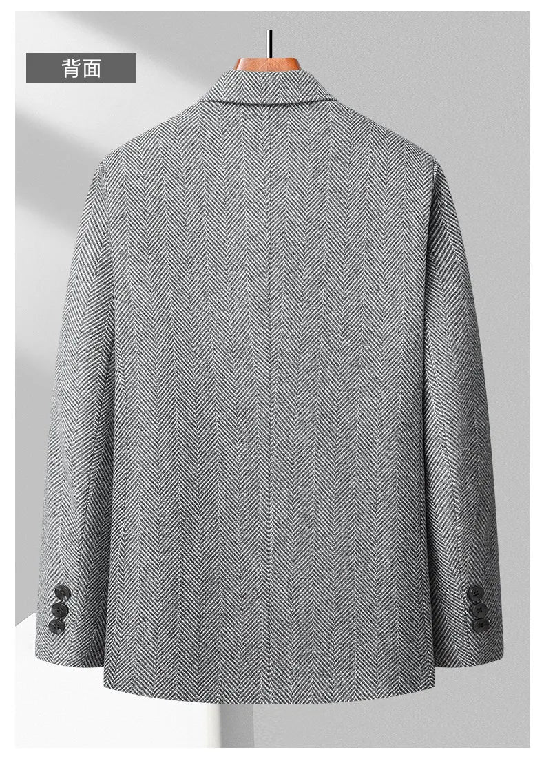 Men's Wool Blazer Herringbone Pattern Casual Business Suit Jacket Comfortable and Stylish Coat