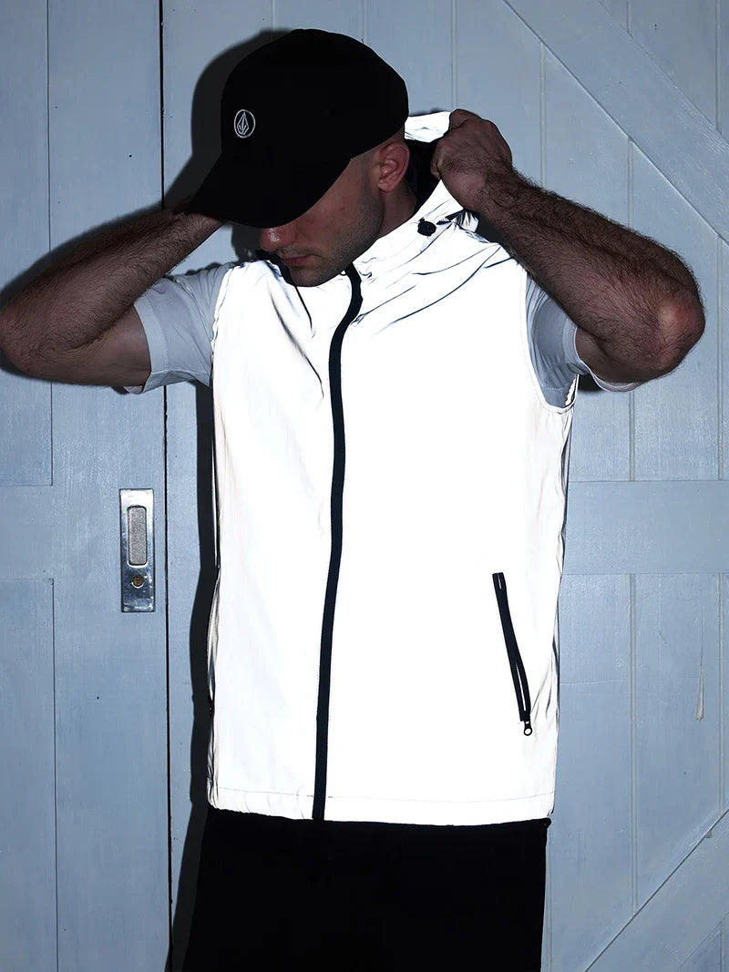 Night Reflective Vest Men's Spring Summer Thin Hooded Fashion Casual Outdoor Run Dancing Hip-hop Streetwear Glowing Clothes