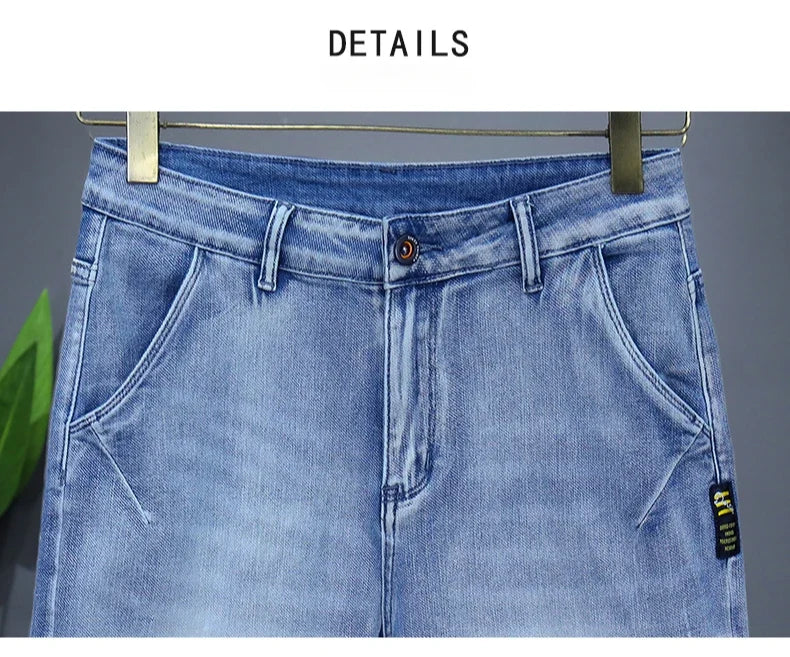 Men's Straight Casual Denim Shorts Simple Solid Color Slim Jeans Comfortable Breathable Bermuda Short Pants Summer