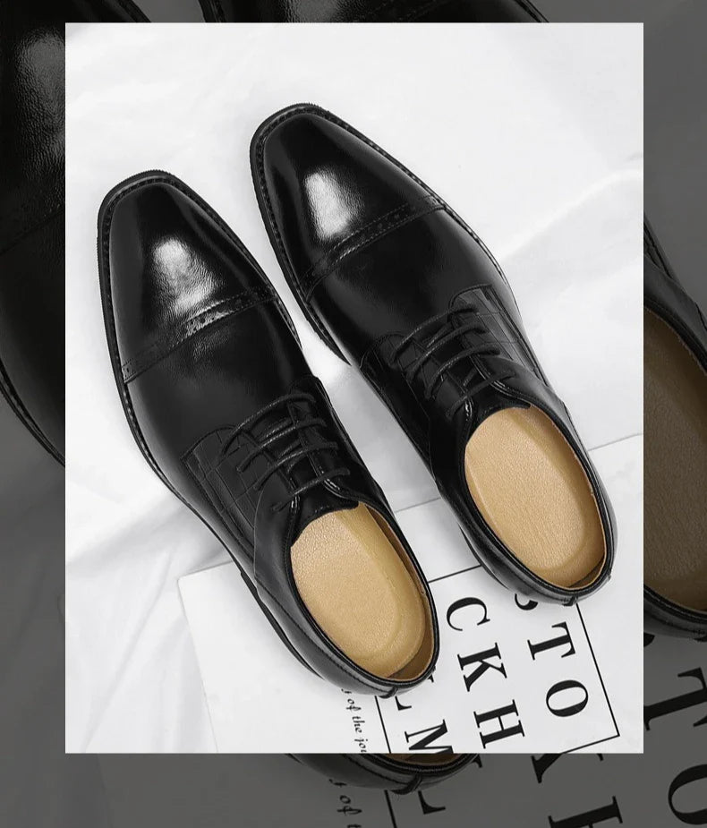 Men's Big Size 39-48 Black Leather Cap-Toe Oxford Shoes New Formal Business Dress Shoes Male Spring Autumn Wedding Shoe for Man