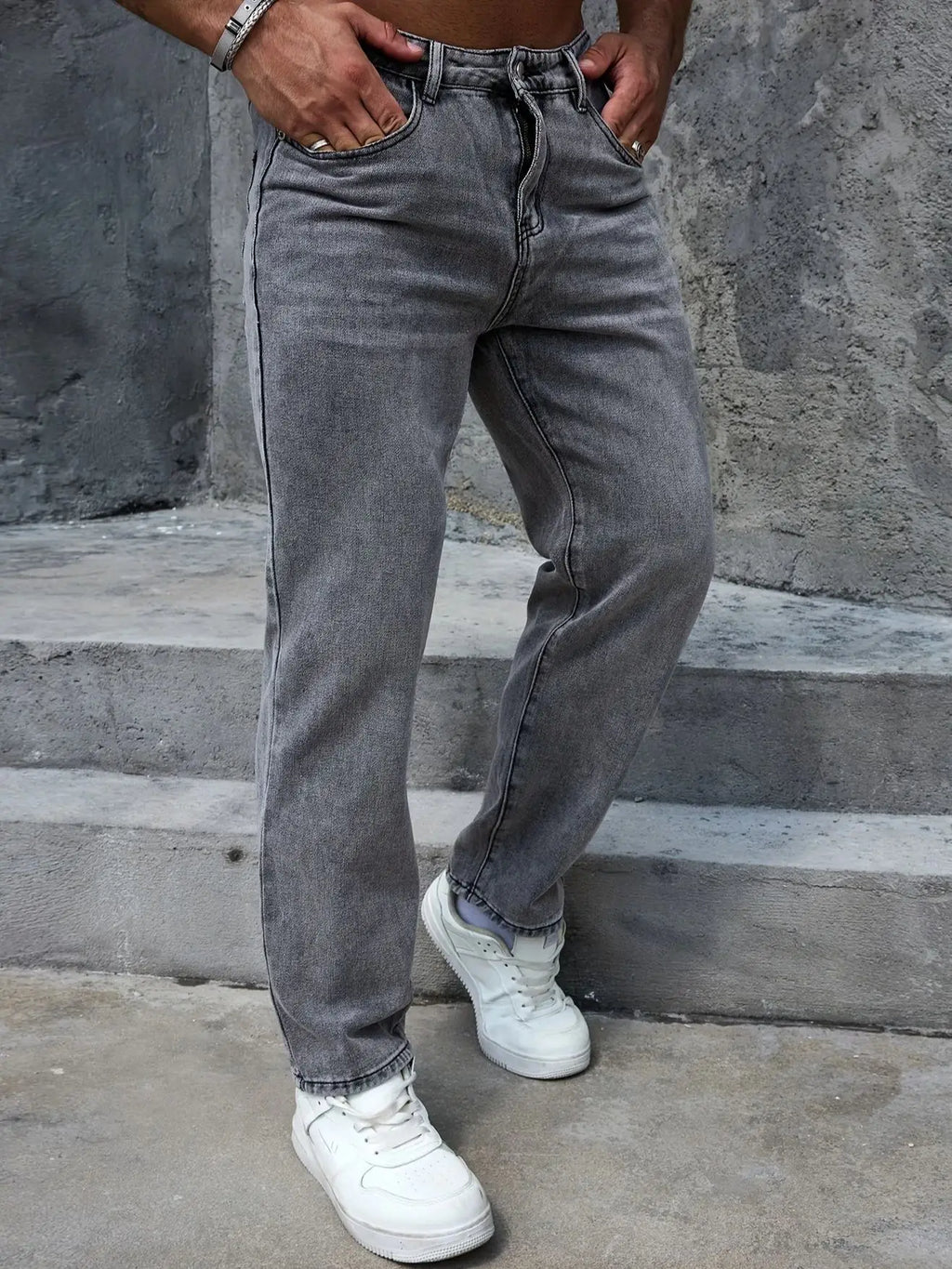 2025 Casual Men's Jeans Pants grey regular-fit Versatile trousers All Season comfort size EU 44-52 US 34-42