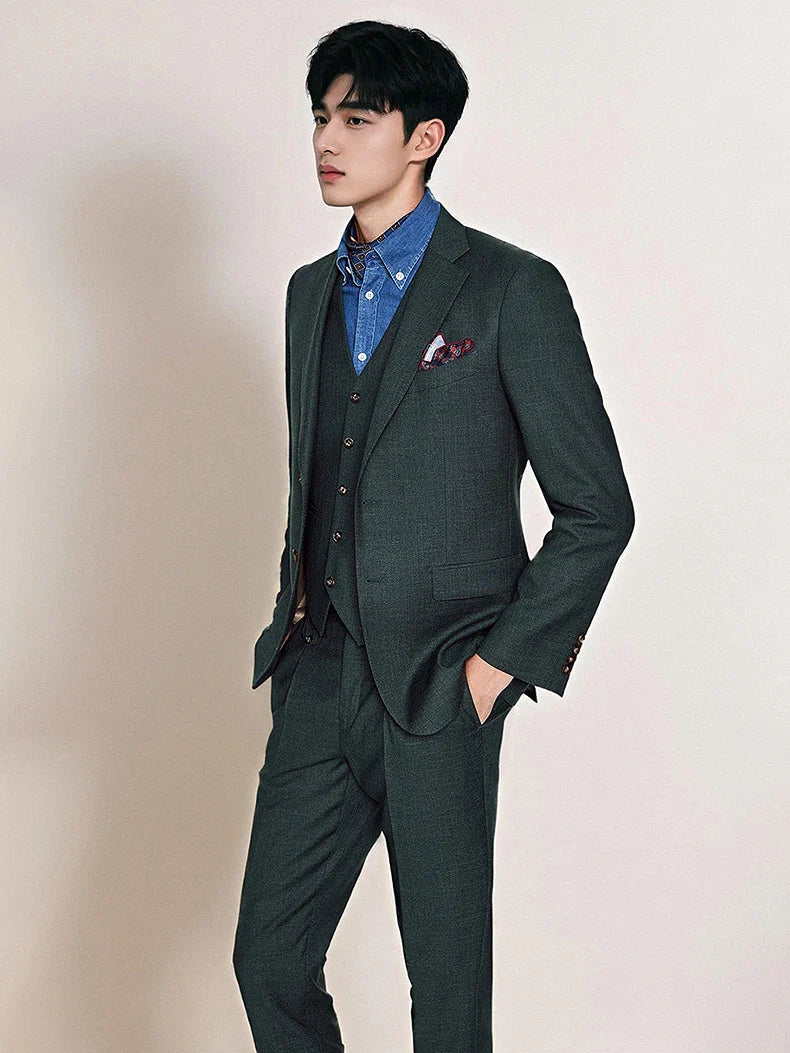 Men's Dark Green Suit Business Casual Wedding Suit Blazer & Pant Set Groom Tuxedo Alternative for Professional Office & Ceremony