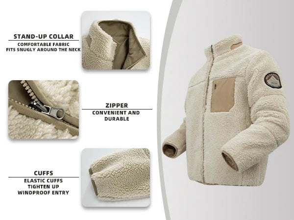Men's Fleece Jacket Winter Thickened Coat Casual Stand Collar Daily Wear for Outdoor Activities Man Fur Outerwear Menswear