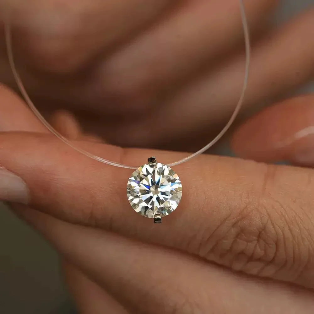 0.5-5CT Moissanite Pendant Necklace Women  Certified 925 Sterling Silver Transparent Fishing Line Choker Chain Jewelry