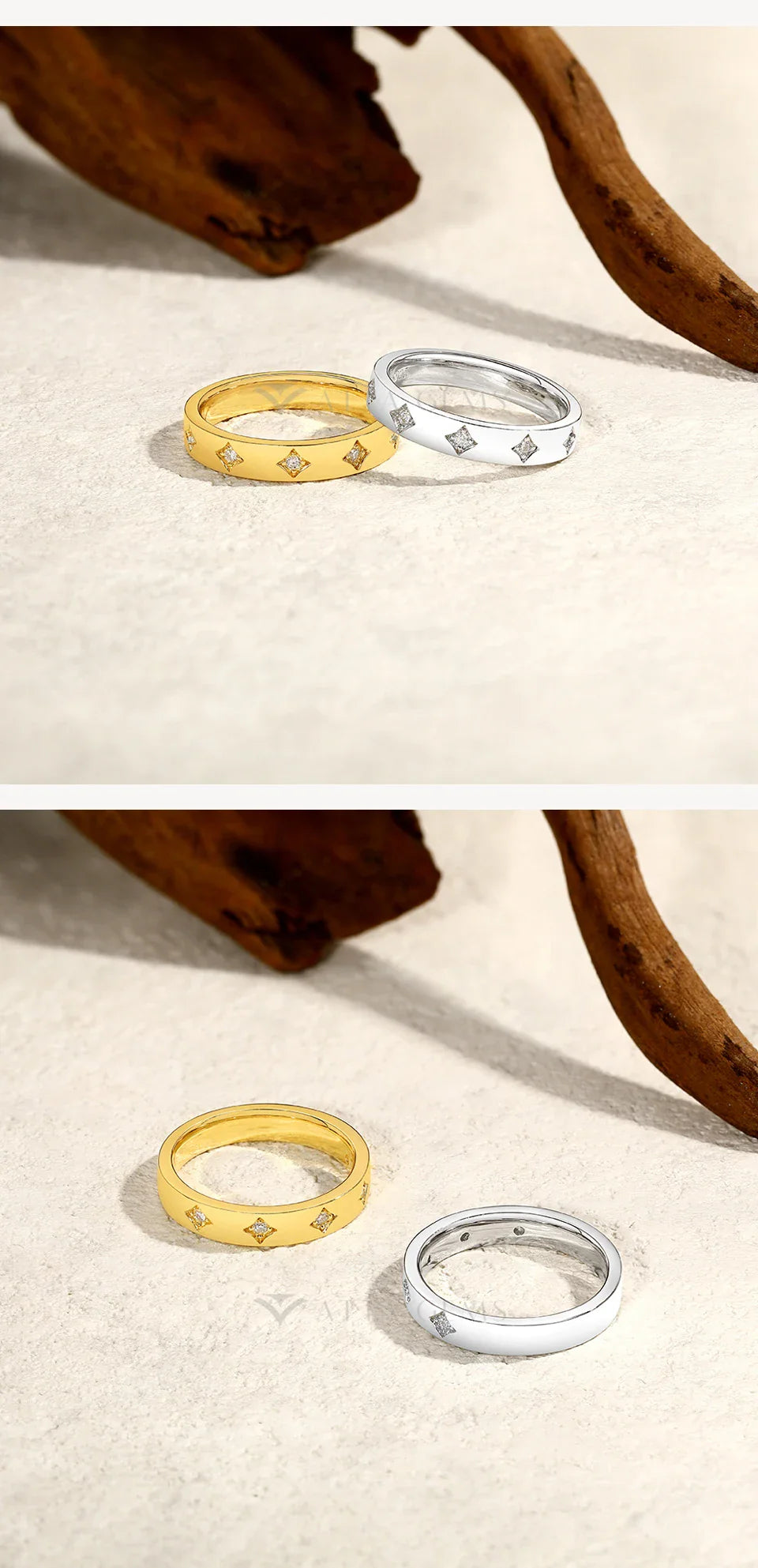 Round Cut Moissanite Rings Star Design for Women 925 Sterling Silver Ring Yellow Gold Plated Classic Engagement Jewelry