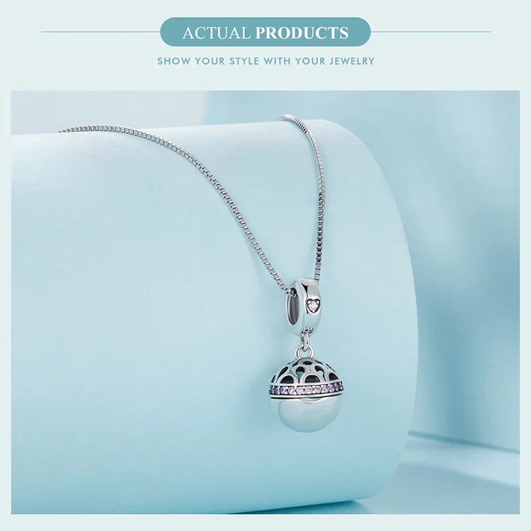 925 Sterling Silver Love Gift Box Dangle Ball Pendant Necklace Pink Heart Zircon Neck Chain for Women Fine Jewelry