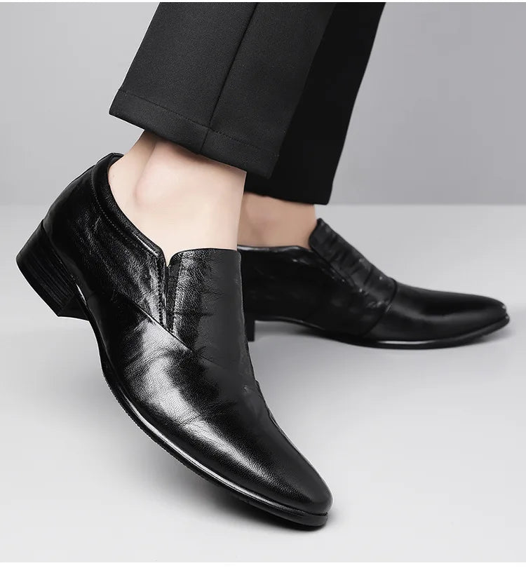 2026 New Low-heeled Business Shoes for Men Black Spring Summer Leather Shoes Male Fashion Casual Dress Shoe Man
