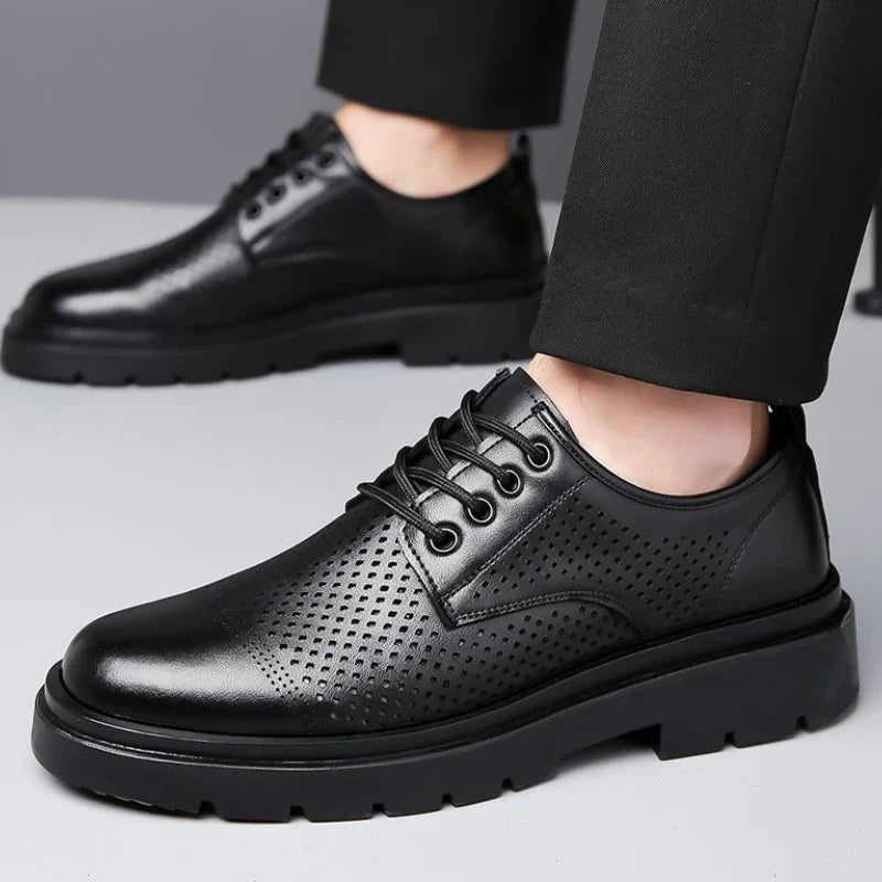 Men's Soft Leather Sandals Business British Style Perforated Breathable Non-Slip Suit Wedding Dress Shoes Summer