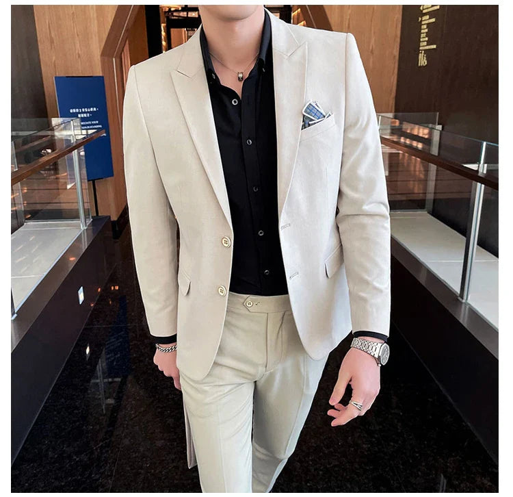 2025 Slim Fit Three-Piece Business Suit Set High-End Korean Style Wedding Groom Party Dress Suit Vest Trousers M-4XL