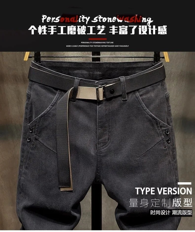2024 Spring and Autumn New Fashion Solid Color Black Stretch Shorts Men's Casual Slim Comfortable Breathable High-Quality Jeans