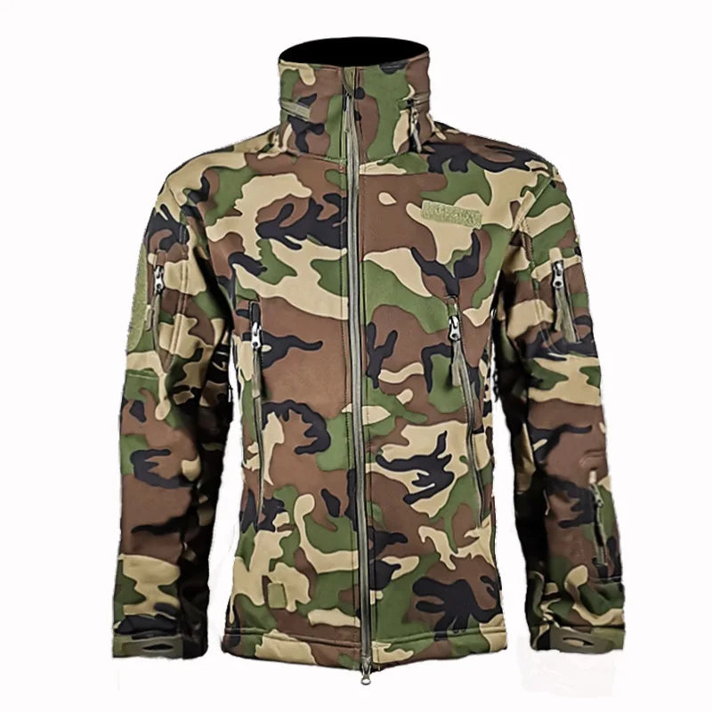 Outdoor Tactical Jacket Men's Stand-up Collar Plush Thickened Soft Shell Jacket Winter Windproof Waterproof Camouflage Coat