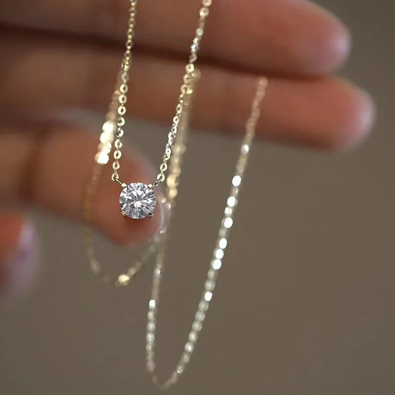 S925 Pure silver 18k gold pendant Multi-functional single diamond necklace with six claws Zircon necklace for women  gift