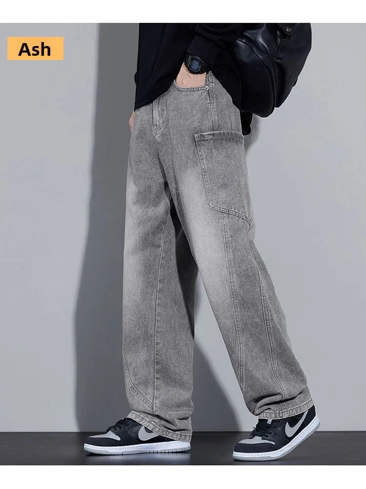 Men's Autumn and Winter New American Style Trendy Jeans with Straight Pockets and Versatile Blue Jeans in Three Colors To Choose
