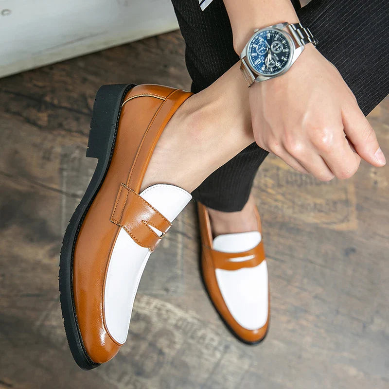 Italian Luxury Brand Loafers Men's Black and White Color Leather Shoes Slip-on Fashion Soft-soled Casual Shoes Wedding Moccasin