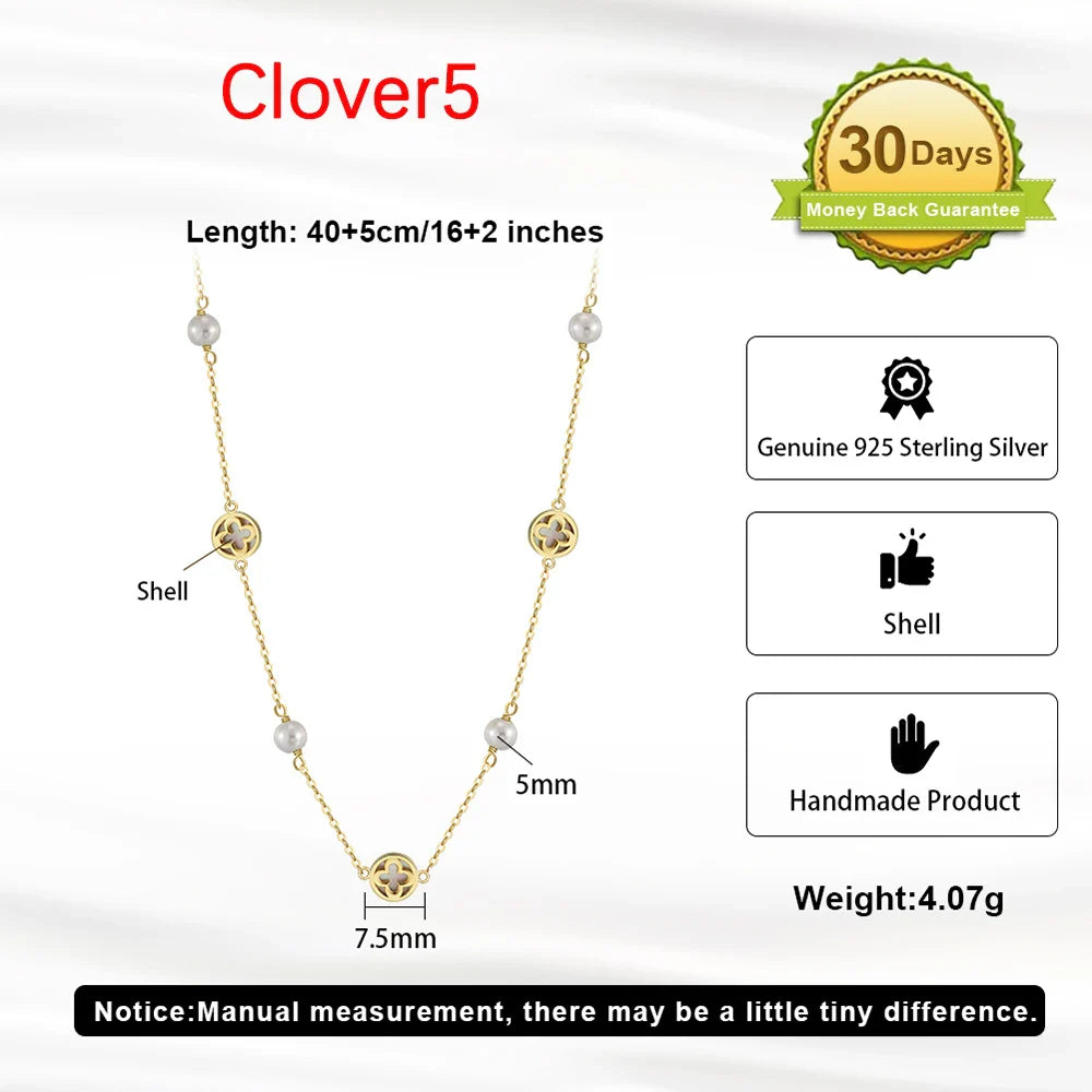Elegant Ladies 925 Sterling Silver Necklace Four-Leaf Clover Inlaid Shell Decoration Suitable Daily Wear And Gifts