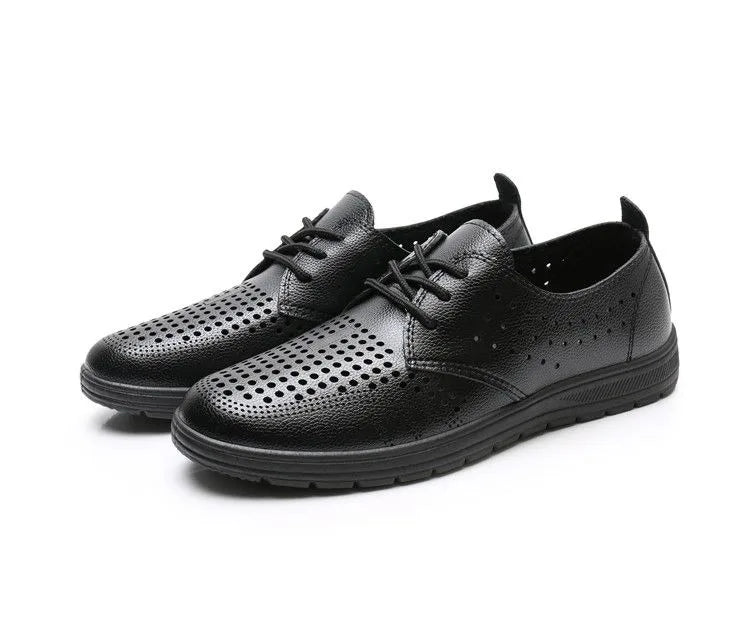 2026 Summer Men Sandals Business Casual Leather Hollow Out Shoes Breathable Soft Sole Clogs Fashion Comfortable Outdoor Slides