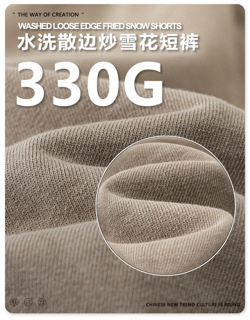 New 2025 Men Summer Loose Edge Washed Cotton Shorts Unisex Retro High Street Distressed 330gsm Shorts Brand Clothes HY1056
