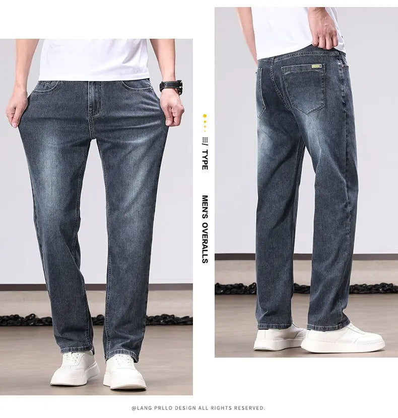 Spring/Autumn Fashion Trendy Solid Color Straight Leg Stretch Denim Pants Men's Casual Loose Fit Sports High Quality Trousers