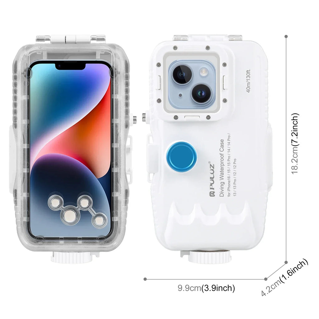PULUZ 40m/130ft Waterproof Diving Case for iPhone 16 15 14 13 12 11 Pro Max Plus Photo Video Taking Underwater Housing Cover