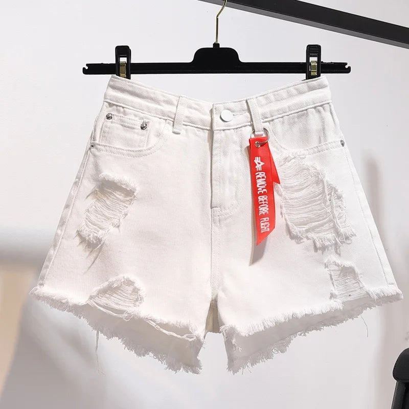 1pcs Summer Women Denim Shorts Fashion Casual High Waist Jeans Female Pocket Tassel Hot Pants Lady Streetwear Short Trousers