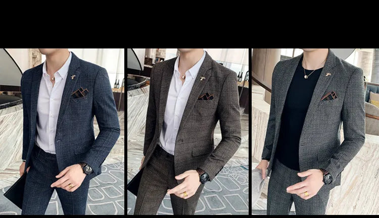 S-7XL Jacket + Pants / Luxurious High -end Brand Solid Color Men's Casual Business Slim Suit Two -piece Suit Groom Wedding Suit