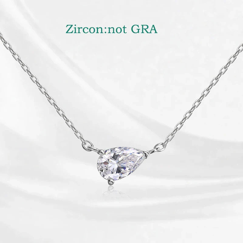 18k Plated 1CT 2CT 3CT Pear Cut Moissanite Necklace for Women Classic Lab Diamond Pendant GRA  Sterling Silver 925 Chain