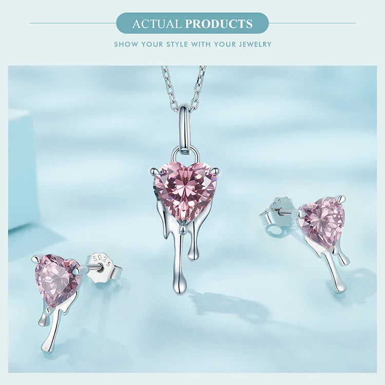 925 Sterling Silver Sparkling Heart Pendant Necklace for Women Simple Silver Necklace Engagement Fine Jewelry