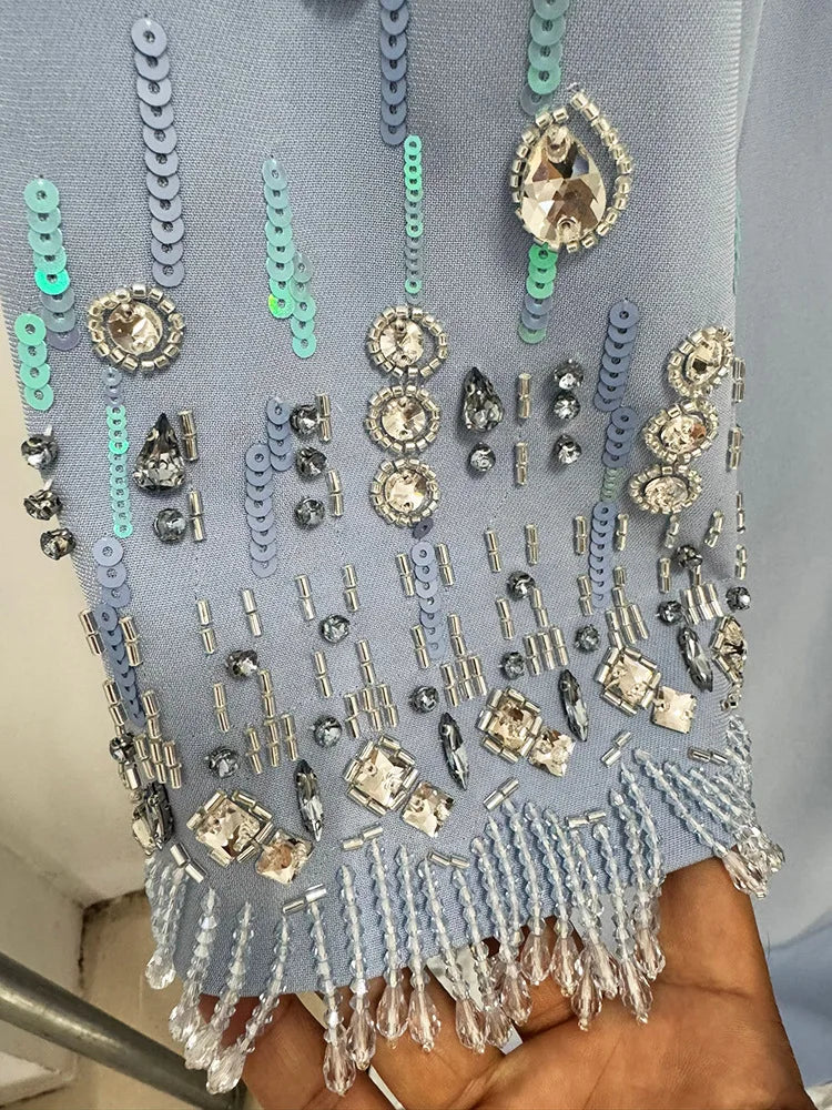 Newest Fashion 2026 S/S Designer Vestido Women's Half Sleeve Stunning Beaded  Long Maxi Dress