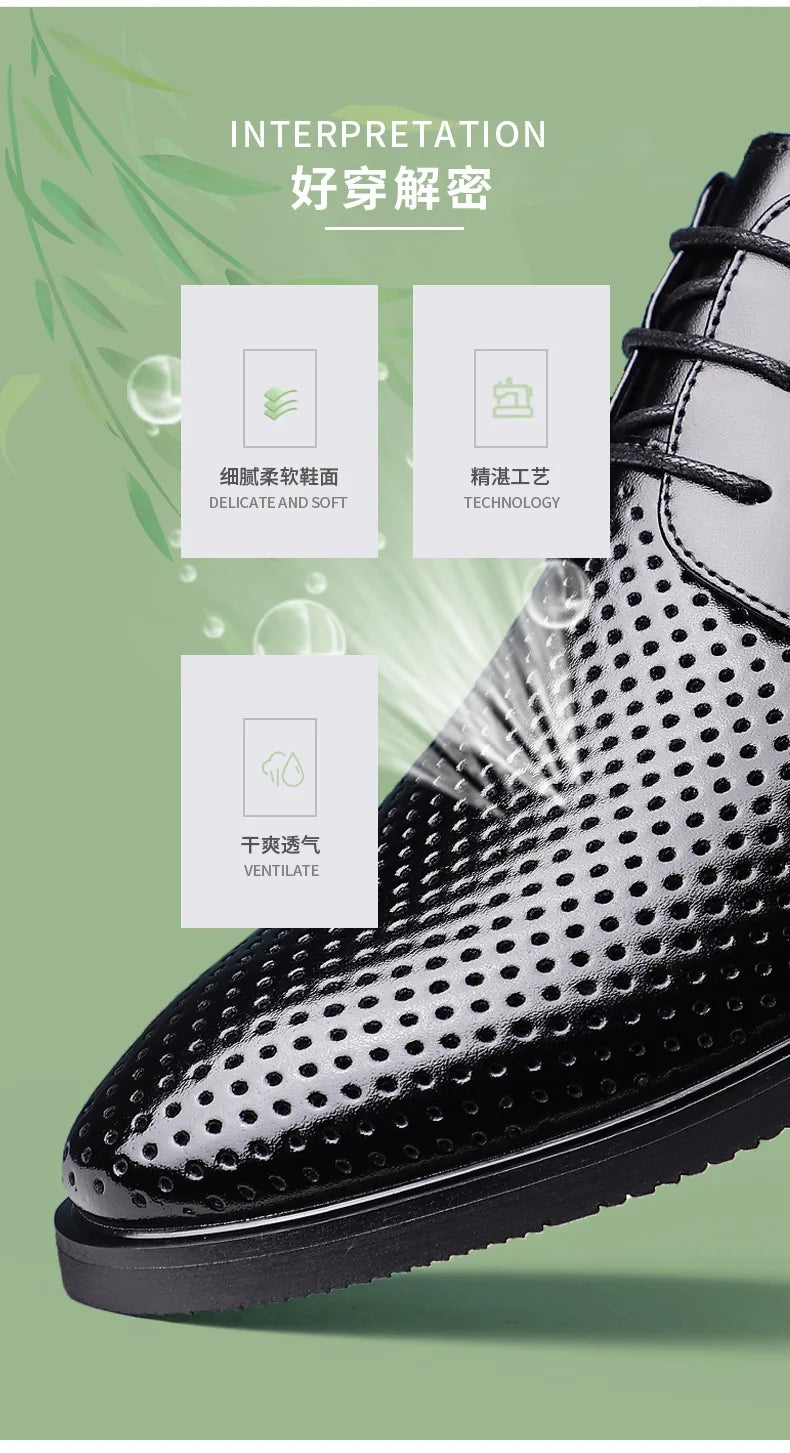 Summer Autumn Dress Shoes for Men Hallow Breathable Lace Designer Leather Shoes Male Fashion Business Casual Elegant Shoe Man