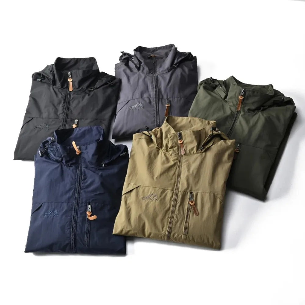 Windbreaker Men Tactical Jacket Waterproof Outdoor Hooded Coat Sports Military Field Climbing Thin Outwear Streetwear Coat