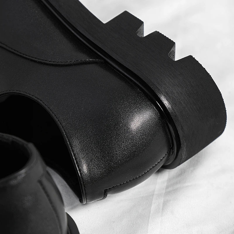Trendy gentleman men's casual thick soled leather shoes Minimalist and versatile style Fashion Party Office Elevated Shoes