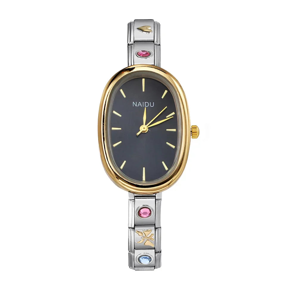 Fashion New Niche Watch Female Style Female Student Ellipse Quartz Watch Stainless Steel Strap Width 9mm Everyday Gifts