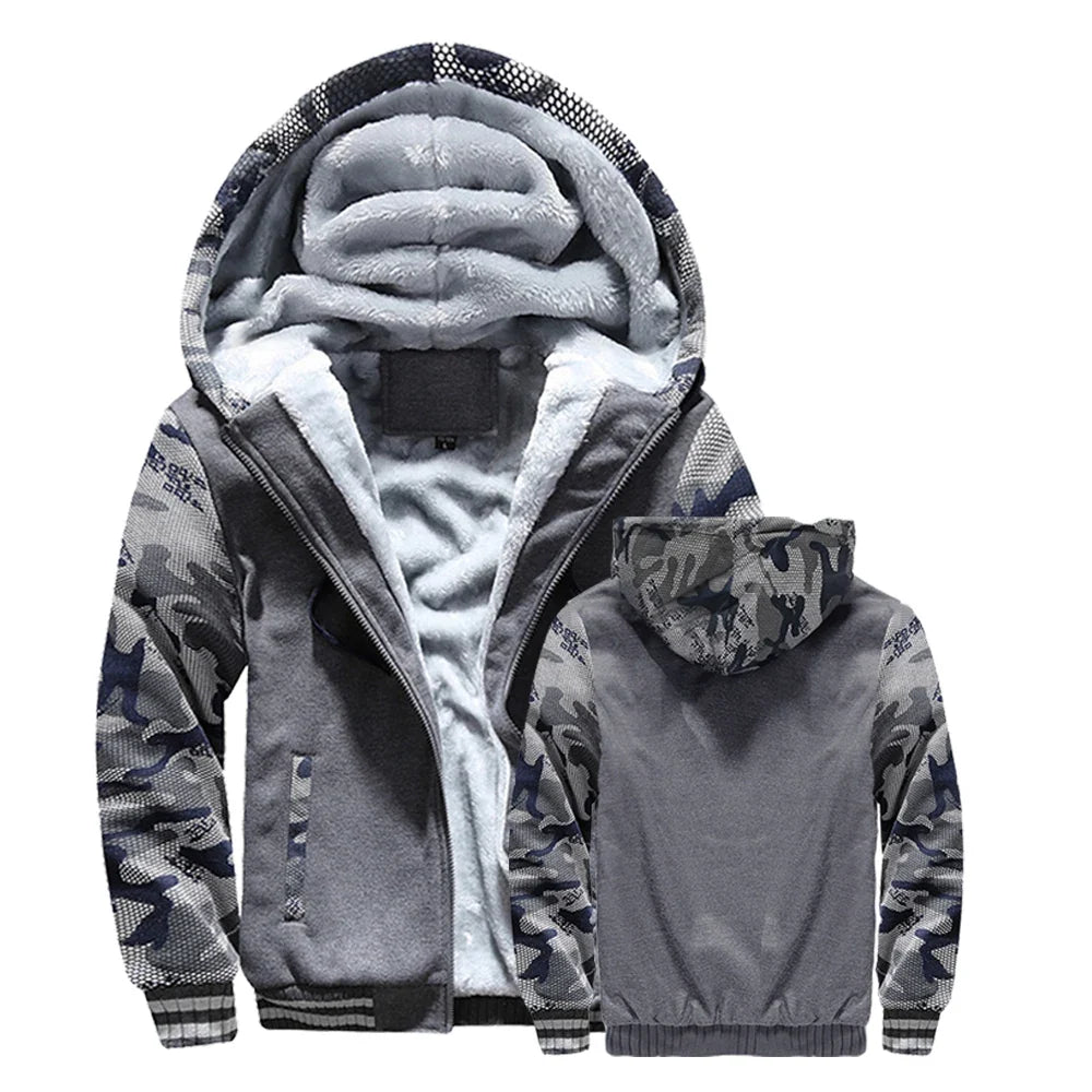 Winter Jacket Men Warm Coat Thick Fleece Male Zipper Hooded Jackets Casual Hooded Sportswear Outerwear Long Sleeves Sports Hoody