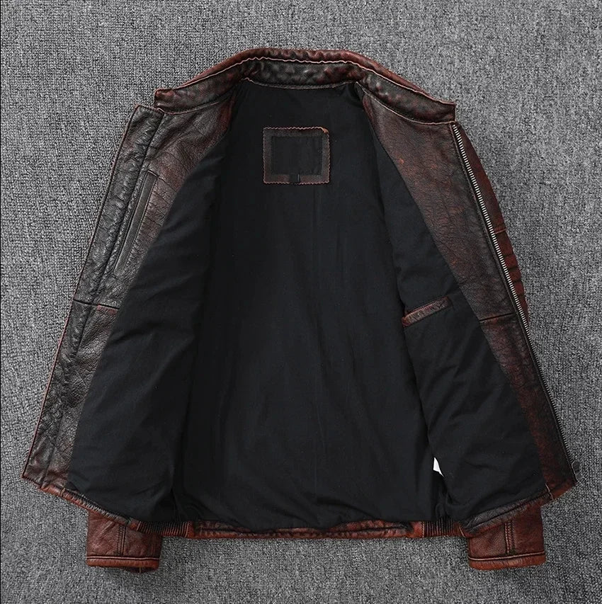 Vintage Motorcycle Jackets Men Leather Jacket 100% Genuine Cowhide Leather Coat Male Biker Clothing Autumn Asian Size S-5XL M696