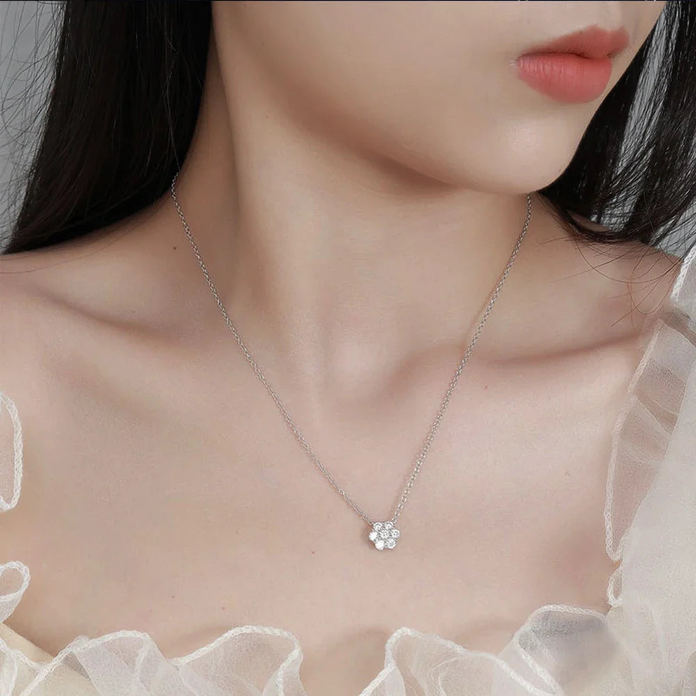 Real D Color Flower Full Moissanite Jewelry Sets for Women 925 Sterling Silver Diamond Pendant Necklace Stud Earrings Jewelry
