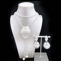 85CM Long Necklace Earrings For Women Adjustable Length Sweater Chain Gold Plated 3PCS Set Fashion Jewelry Wedding Party Gift