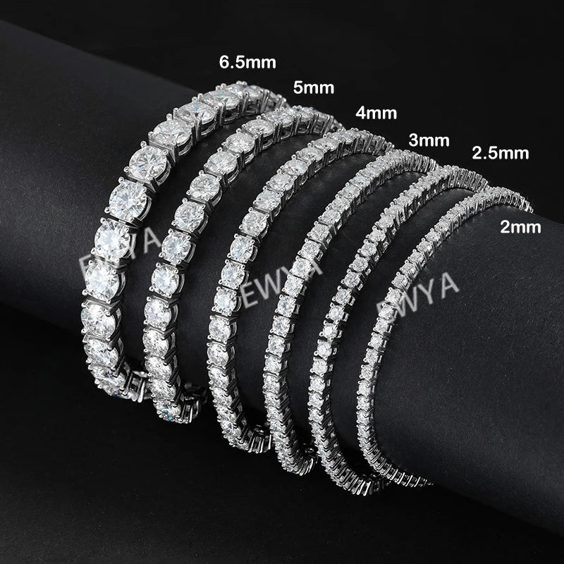 Certified Real 3/4/5/6.5MM Full Black Moissanite Tennis Bracelet for Women Men S925 Silver Link Bracelets Fine Jewelry