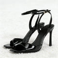 Designer Patent Leather Ankle Strap Buckle Heeled Sandals Women Sexy Square Toe Peep Toe High Heels Summer Elegant Office Shoes