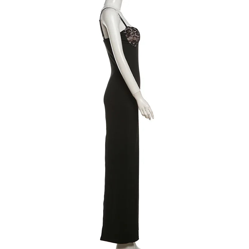 Lace Trim Sexy Backless Party Club Birthday Maxi Y2K Dress for Women Summer 2026 Sleeveless Bodycon Split Long Dresses Outfits
