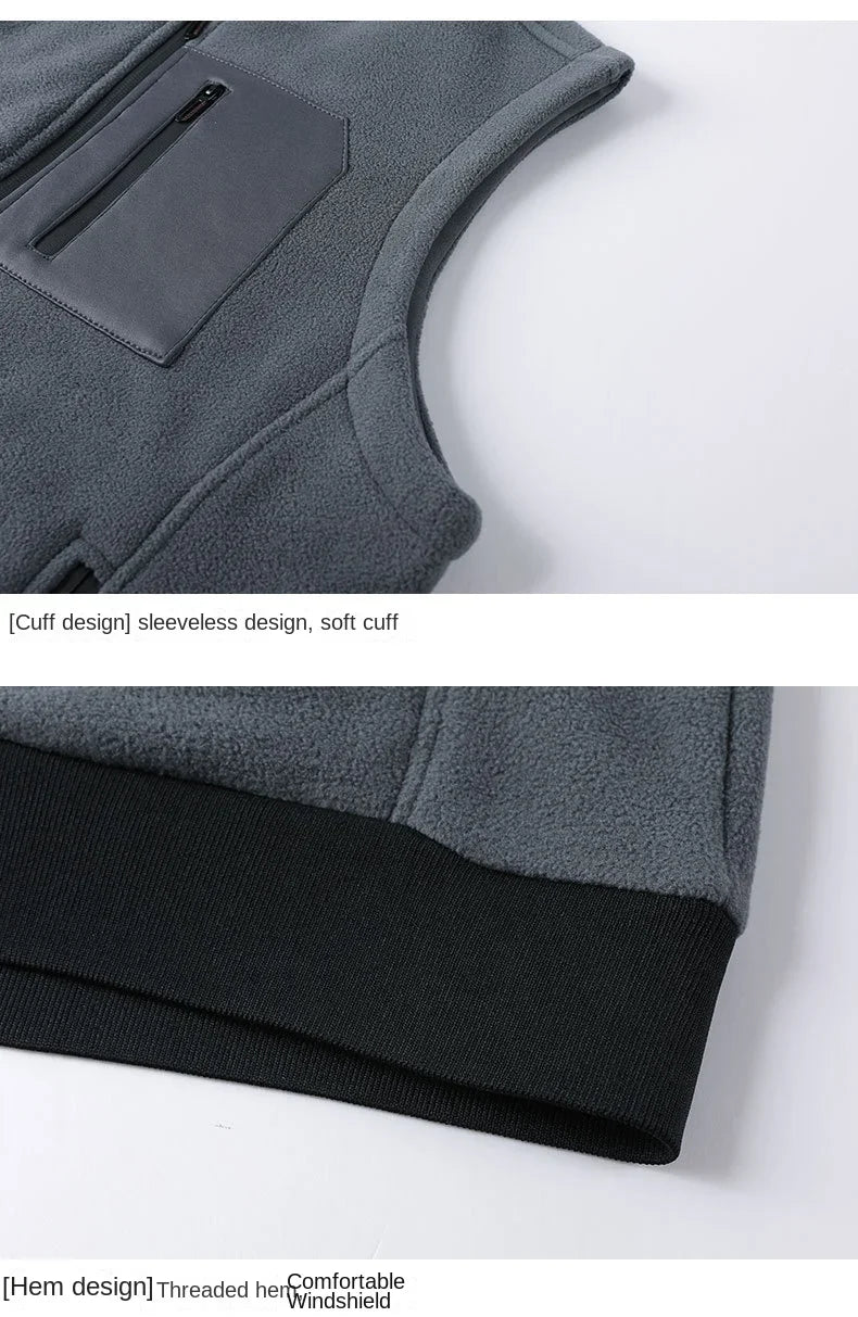 Men Winter Vest Sleeveless Stand Collar Solid Color Fleece Thick Keep Warm Plus Size Neck Protection Winter Waistcoat for Daily