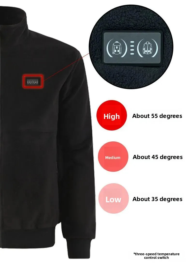 8 Areas Intelligent Electric Heating Polar Fleece Jacket Men's Winter Smart USB Constant Temperature Graphene Fleece Warmth Coat