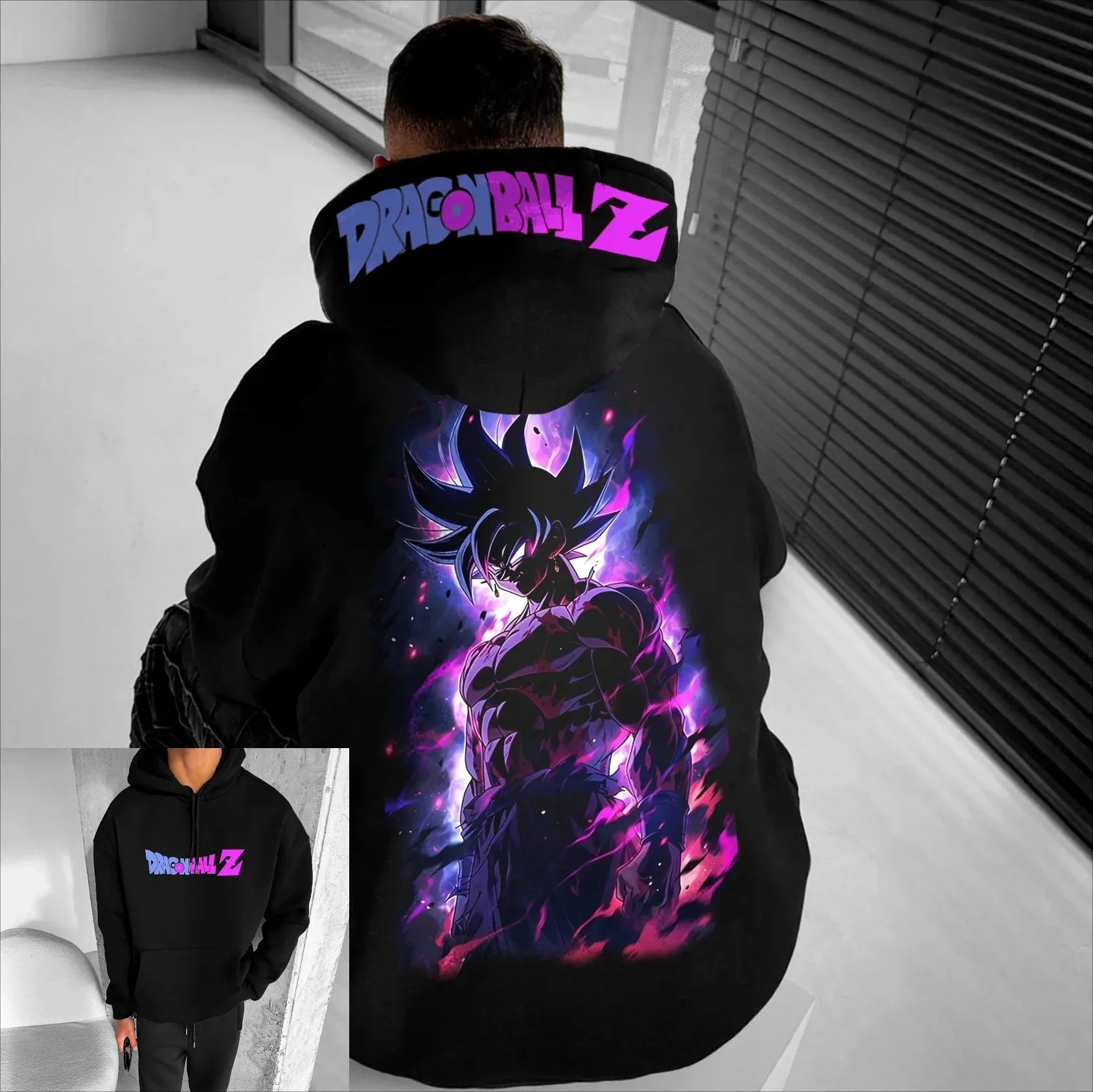 Dragon Ball Z Goku Super Saiyan رجالي ونسائي سويت شيرت بقبعة أنيمي ملابس الشارع Y2k فضفاض كاجوال بغطاء للرأس بلوفر ربيع خريف