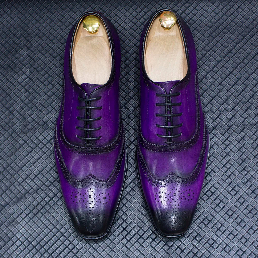 Size 7-12 Handmade Men's Wingtip Oxford Shoes Genuine Calfskin Leather Brogue Dress Shoes Classic Business Formal Shoes for Men