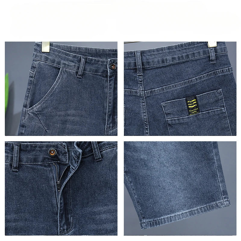 Men's Straight Casual Denim Shorts Simple Solid Color Slim Jeans Comfortable Breathable Bermuda Short Pants Summer